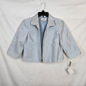 Talbots Vintage Women's Light Blue White Striped 100% Silk Party Jacket 6P‎ NEW